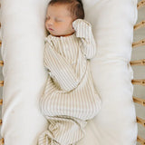 Taupe Stripe Ribbed Bamboo Knot Gown