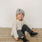 Grey & White Stripe Chunky Knit Beanie
