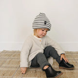 Grey & White Stripe Chunky Knit Beanie