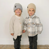 Grey & White Stripe Chunky Knit Beanie