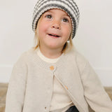 Grey & White Stripe Chunky Knit Beanie