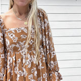 Tan Floral Mini Dress