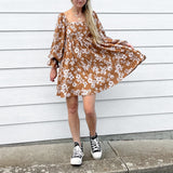 Tan Floral Mini Dress