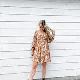 Tan Floral Mini Dress