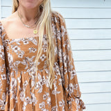 Tan Floral Mini Dress