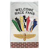 Welcome Race Fans Vintage Indianapolis Motor Speedway Logo Brickyard Flag