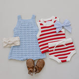 Blue Knit Tank Romper