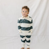 Green Stripe Collared French Terry Set