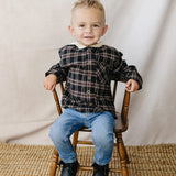 Dark Plaid Hooded Button Up Shirt