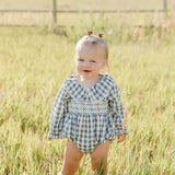 Blue Paid Ruffle Collar Bubble Romper
