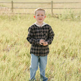 Dark Plaid Hooded Button Up Shirt