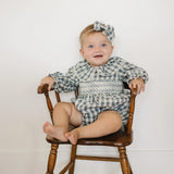 Blue Paid Ruffle Collar Bubble Romper
