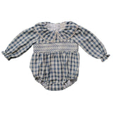 Blue Paid Ruffle Collar Bubble Romper