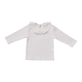 White Ribbed Ruffle Long Sleeve Top