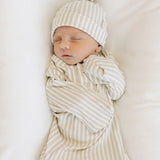 Taupe Stripe Ribbed Bamboo Newborn Knot Hat