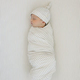 Taupe Stripe Ribbed Bamboo Newborn Knot Hat