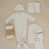Taupe Stripe Ribbed Bamboo Newborn Knot Hat