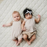 Tan Stripe Short Overalls