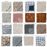 Custom Embroidered Name Boho Baby Muslin Quilt Blanket // Mudcloth // Floral // You Pick Color