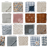 Custom Embroidered Name Boho Baby Muslin Quilt Blanket // Mudcloth // Floral // You Pick Color