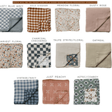 Custom Embroidered Name Boho Baby Muslin Quilt Blanket // Mudcloth // Floral // You Pick Color