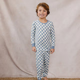 Blue Checkered Ribbed Bamboo Cozy Set