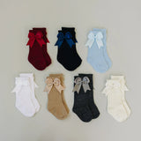 Cream Mebie High Rise Bow Socks