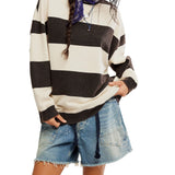 Free People Black Classic Stripe Crewneck