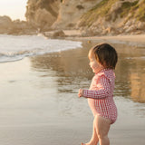 Gingham Long Sleeve Ruffle Zipper One-Piece
