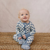 Blue Checkered Bamboo Zipper