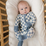Blue Checkered Bamboo Zipper