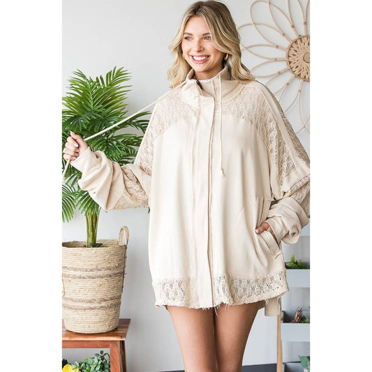 Mineral Washed Crochet Lace French Terry Jacket