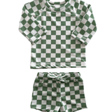 Green Checkerboard Rashguard Set