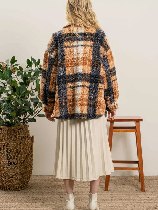 Brown Sherpa Plaid Jacket