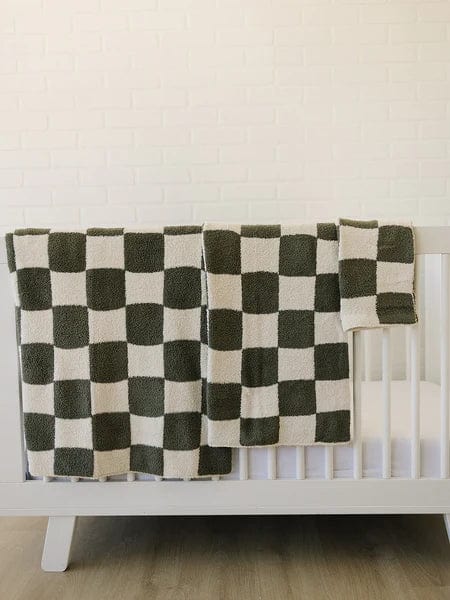 Mebie Baby Green Checkered Plush Blanket