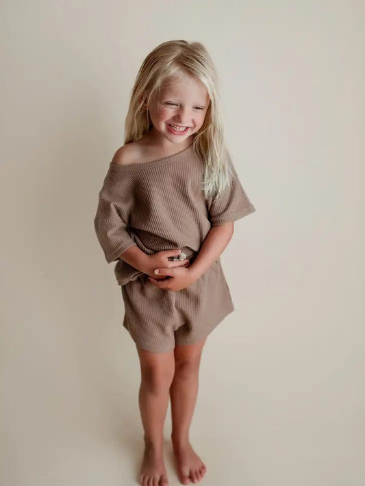 Summer Waffle Toddler Top & Bottom Set- Cocoa Sand