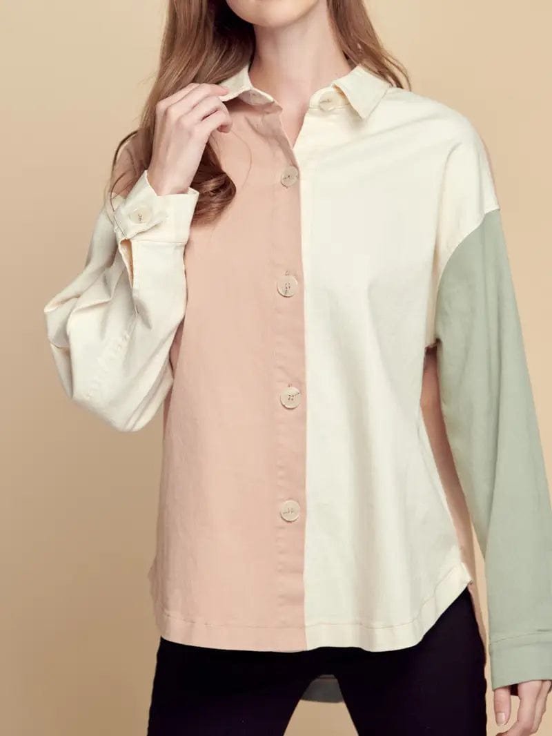 Color Block Dropped Shoulder Relaxed Fit Shirt