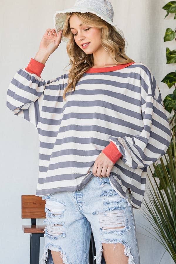 Stripe Print Sweatshirt Top